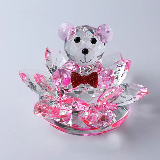 K5 Кристальный цветок лотоса маленькая фигурка медведь миниатюрный фэншуй украшения для дома аксессуары современные свадебные подарки - Цвет: C
