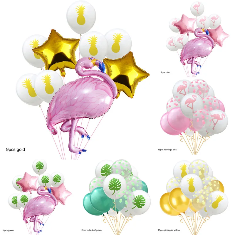 

Flamingo Leaf Pineapple shape Aluminium foil balloon kids Inflatable Air Ball Birthday Party Supplies round Latex balloon 9pcs