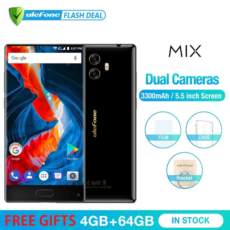 Ulefone mezcla 13MP Dual Cámara teléfono móvil 5,5 pulgadas MTK6750T Octa Core Android 7,0 4 GB + 64 GB de huellas dactilares 4G Smartphone
