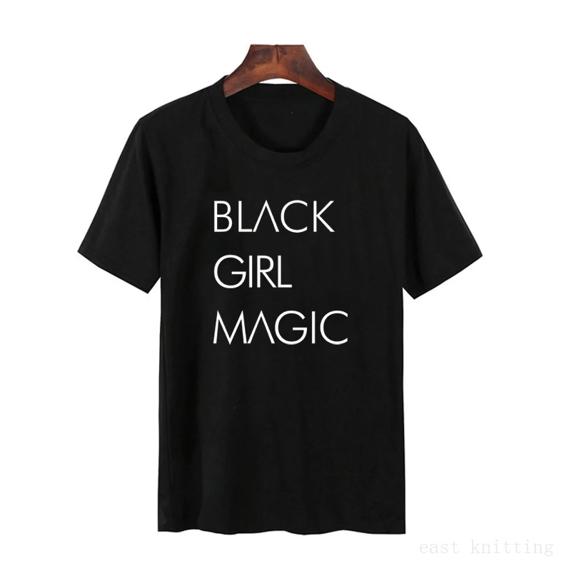 Черная Женская футболка с надписью MAGIC хлопковая Повседневная забавная для