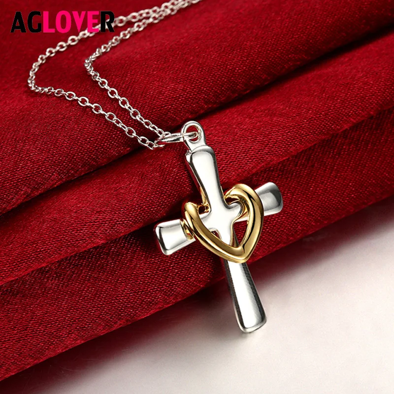 

High Quality 925 Silver Chain Necklace Beautiful Cross Woman 46cm Long Necklace Jewelry