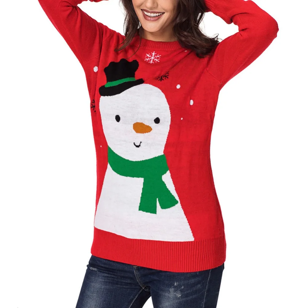 

Women's Reindeer Snowman Knitted Ugly Christmas Sweater Cute Pullover