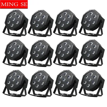 

12pcs/lots Fast shipping 7x12w led Par lights RGBW 4in1 flat par led dmx512 disco lights wall wash party light