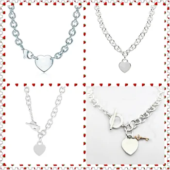 

Original 100% S925 Sterling Silver Heart-Shape Key Pendant Trendy Necklace Women Logo Luxury High-End Jewelry Birthday Gift