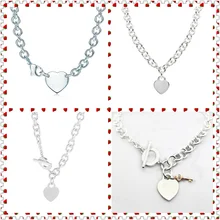 SHINETUNG TIFF Original 100% S925 Sterling Silver Heart-Shape Key Pendant Trendy Necklace Women Logo Luxury High-End Jewelry SHINETUNG TIFF Original 100% S925 Sterling Silver Heart-Shape Key Pendant Trendy Necklace Women Logo Luxury High-End Jewelry