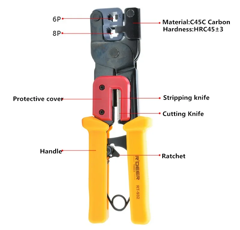 RDEER 2в1 сетевой обжимной инструмент(6 P/8 P) обжимные кусачки для кабеля Резка зачистки обжимные Мультитул ручные инструменты
