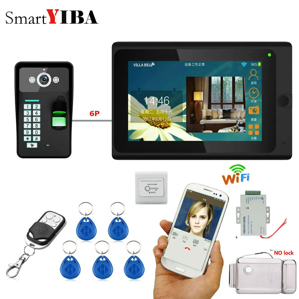 SmartYIBA APP Remote Control 7 Inch Monitor Wifi Wireless Video Door Phone Doorbell Entry Intercom KIT Fingerprint RFID Password