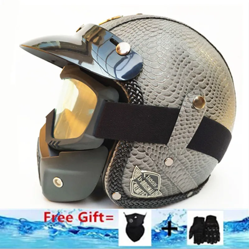 

Gray color PU Leather Harley 3/4 Chopper Bike open face vintage motorcycle helmet Antique motorcycle