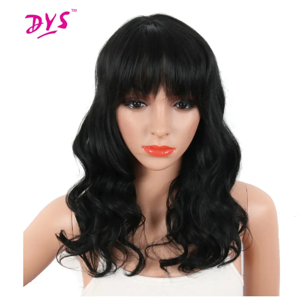Deyngs Short Black Brown Color Synthetic Wigs With Bangs For Black