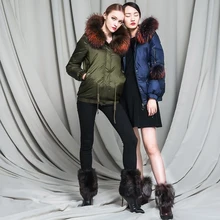 Женский пуховик, роскошное качество, большой меховой воротник из енота, утепленное пуховое пальто средней длины, Женская парка