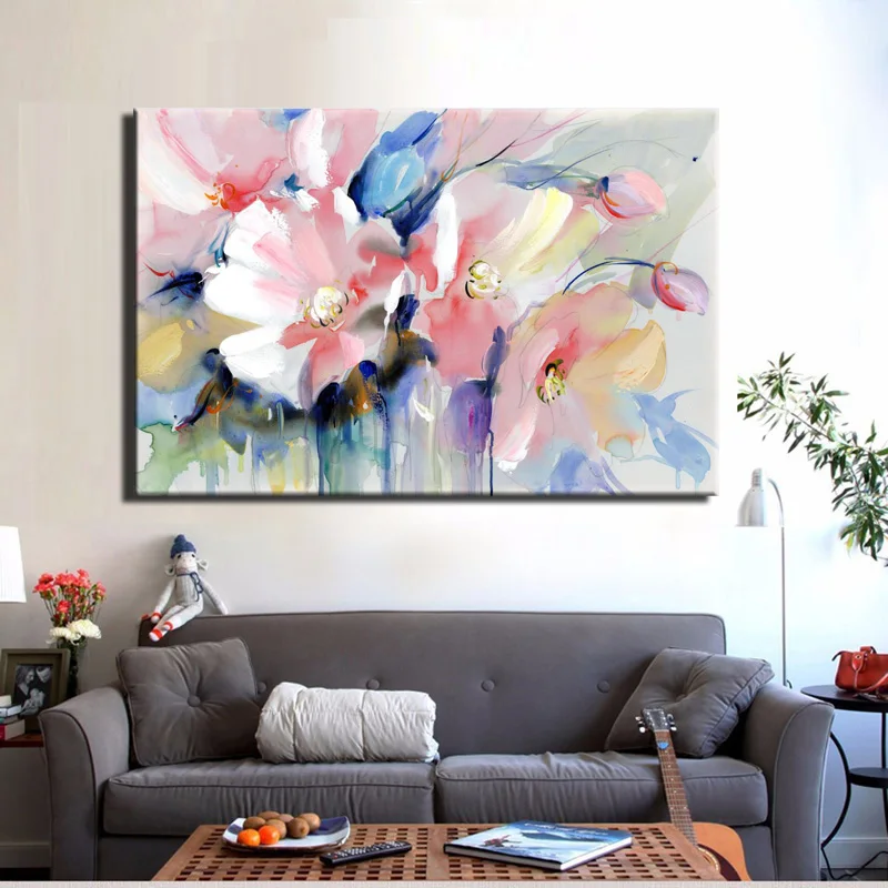 Modern Watercolor Flowers Wall Painting Hand Painted Poppy Flowers Print on Canvas Wall Picture For Living Room Home Decor Gift