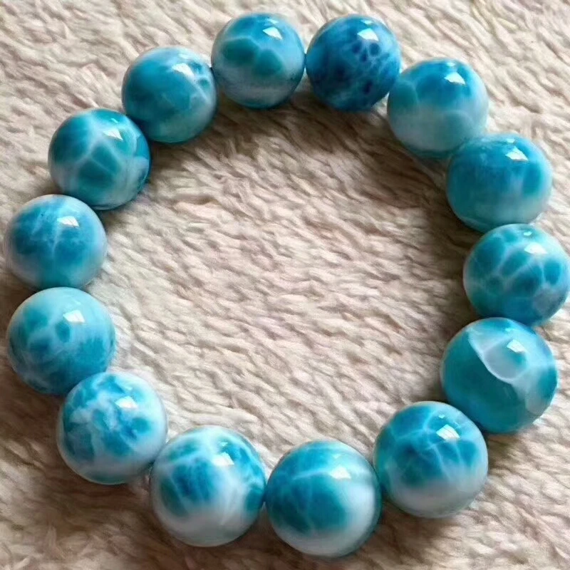 

Natural Larimar Blue Beads Bracelet From Dominica Gemstone 17mm Healing Stretch Water Pattern AAAAAA