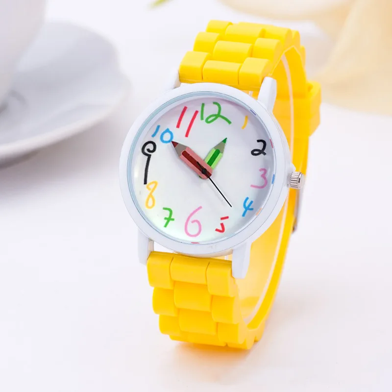 Shellhard 1pc Silicone Strap Quartz Jelly Soft Wrist Watch New Fashion Pencil Pointer Children Kids Cute Watches 11 Colors