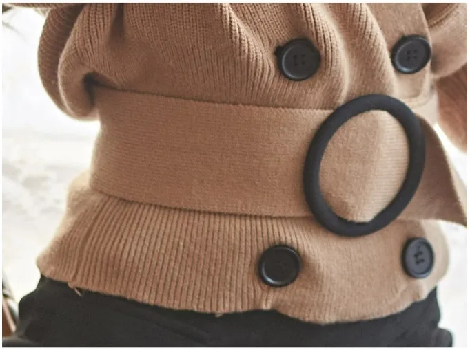 New High Quality Warm Cardigan Winter Women V Neck Double Breasted Short Sweaters Women Casual With Belt Knit Sweater DS50816