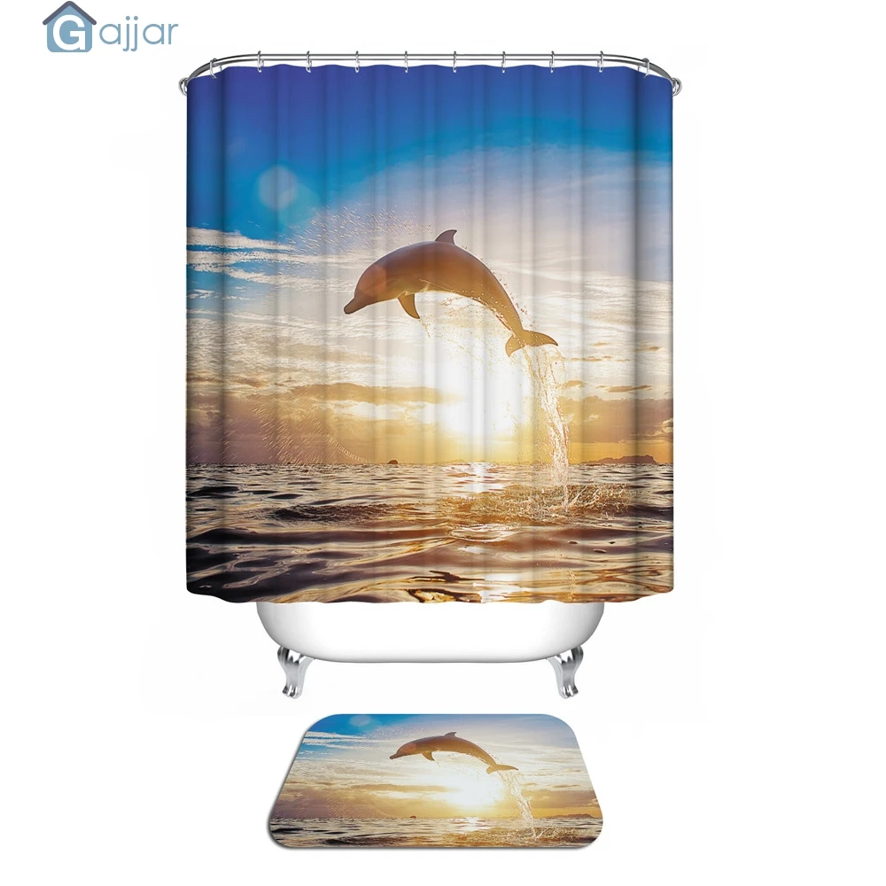 GAJJAR 2019 HOT Sale Fashion Happy Halloween Custom Fabric Waterproof Bathroom Shower Curtain 72x72inch Marine Dolphin 18Oct24