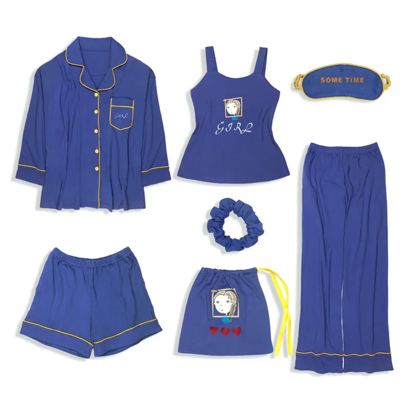 Yidanna, Женский пижамный комплект, повседневная одежда для сна, одежда для сна с длинным рукавом, Хлопковые женские ночные рубашки, осенне-зимняя Пижама - Цвет: A7003