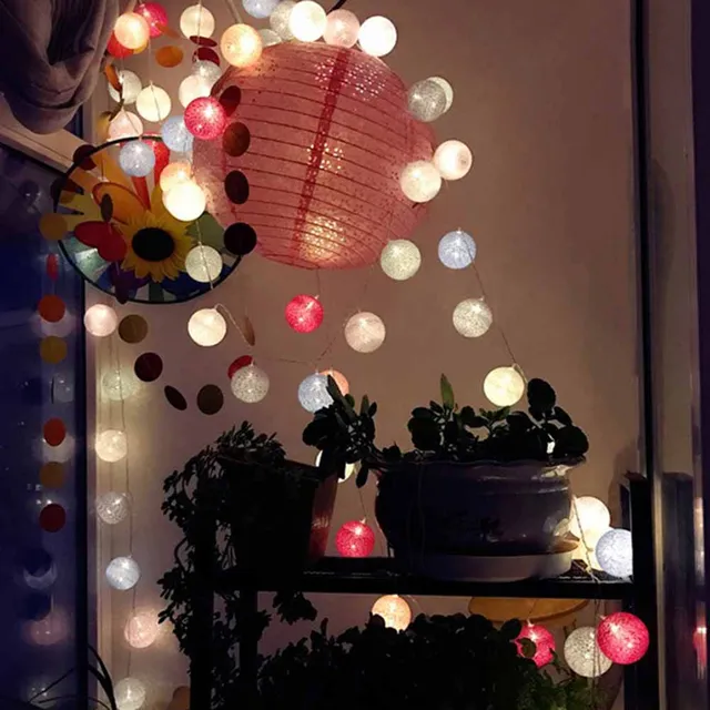 3M 20 Lights LED Cotton Ball String Light Thai Style Fairy