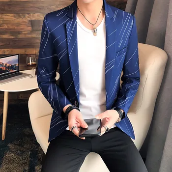 

Male Printing New 2019 Thin Section Fashion Handsome Blazer Bridegroom Suit Veste Homme Costume