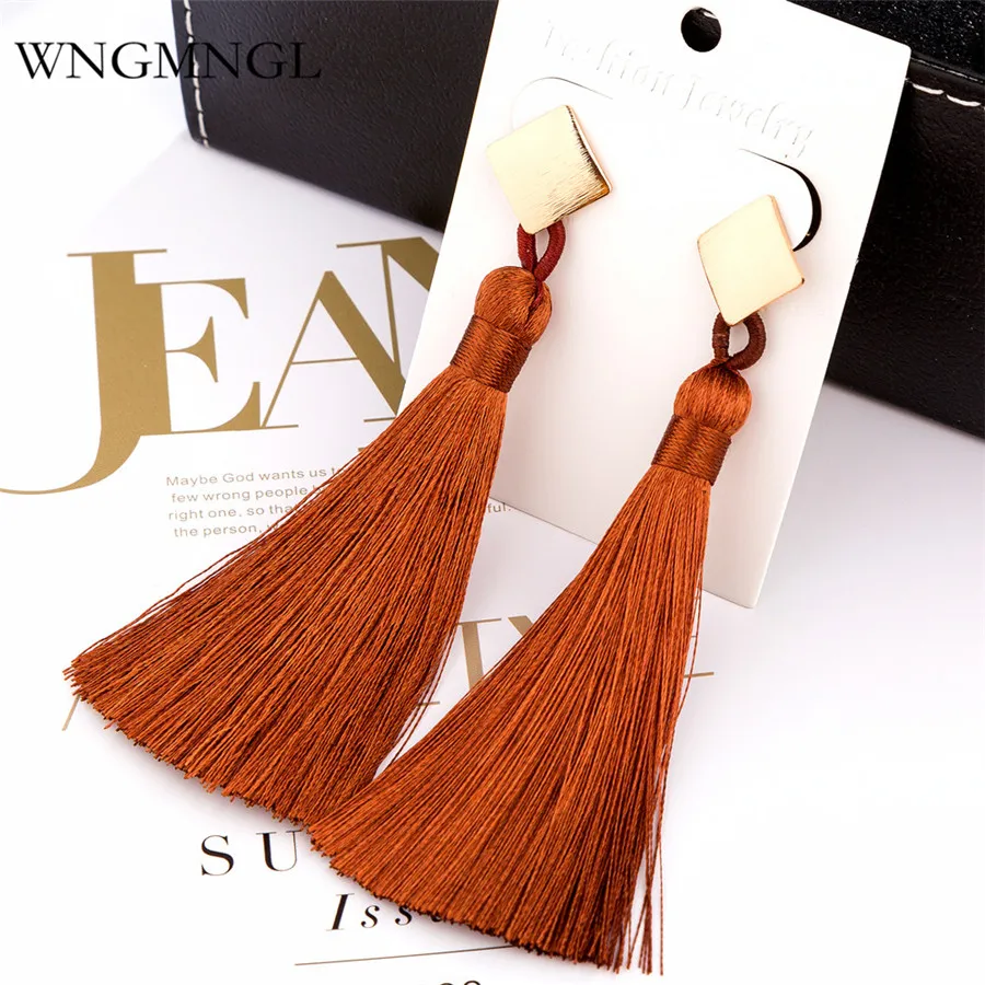

WNGMNGL Bohemian Women Tassel Earrings Charm Silk Fabric 12 Colors Long Drop Earrings For Women 2018 New Fashion Jewelry Gift
