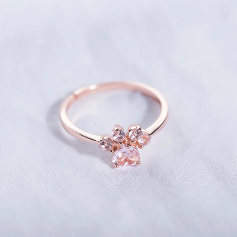FENICAL Dainty cat paw Print Rings Rose Gold Filled Cubic Zirconia Adjustable Ring Hypoallergenic Puppy Jewelry Girls Gift