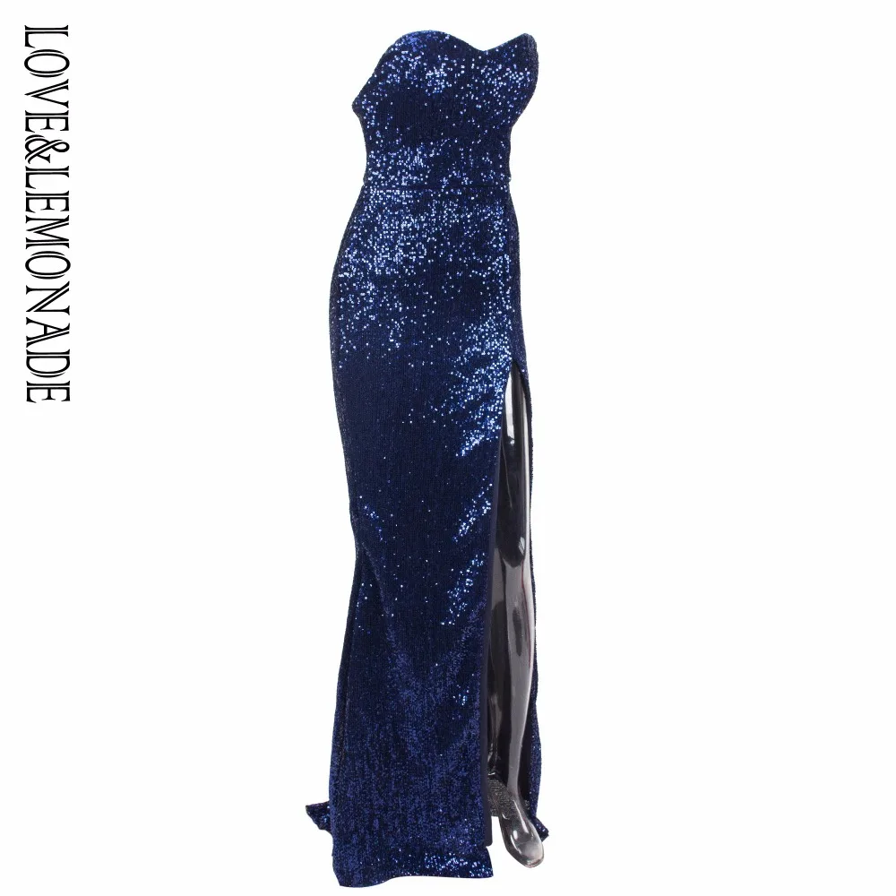 Love& Lemonade темно-синий топ с вырезами в форме рыбьего хвоста эластичный материал с пайетками длинное платье LM1053