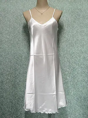 HIRIGIN Новая женская сексуальная ночная рубашка мягкого размера плюс S-2XL, атласная шелковая ночная рубашка, Женская сорочка Дамская комбинация, одежда для сна - Цвет: Белый