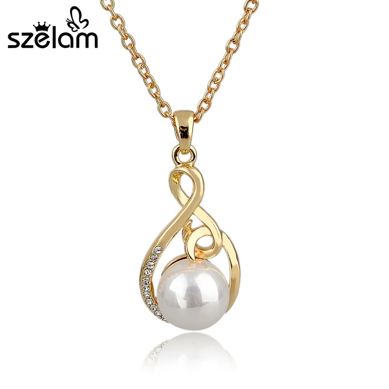 Женское Ожерелье с австрийским кристаллом и искусственным жемчугом|collier fashion|gold