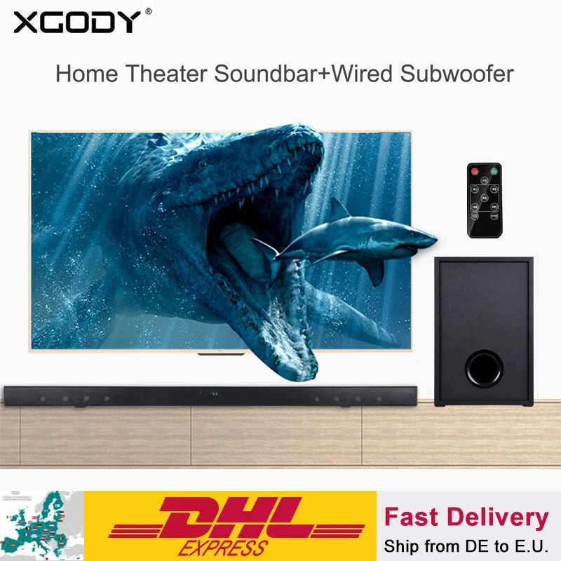 

XGODY Home Theater Wireless Soundbar With Subwoofer For TV 2.1 Channel Speaker Support AUX Optical Coaxial Bluetooth With Remote