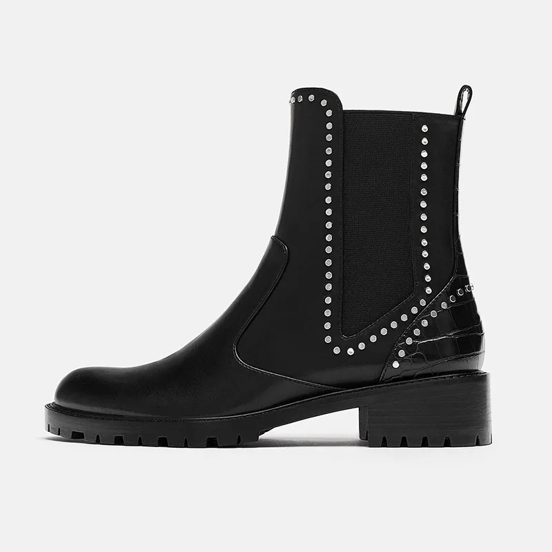 Chaussures on Noir Carré Bout Bottes Ty01 Talons Femmes 2018 De Adultes PrintempsAutomne Cheville Slip Mode Haute Chelsea Pointu Solide Dames Rivet L5j4qRA3