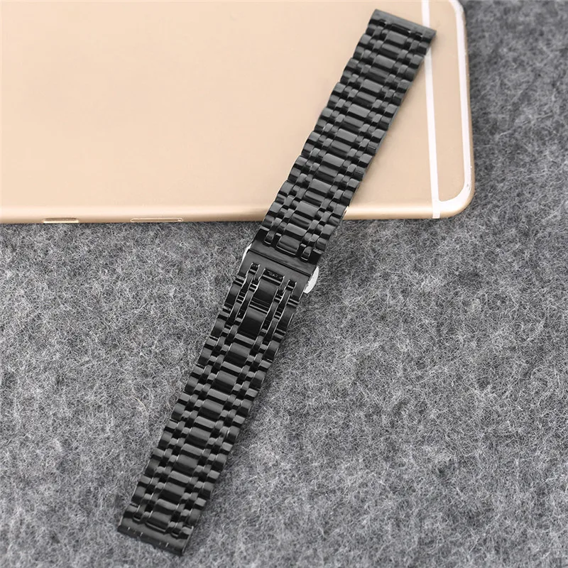 20mm 22mm Mens Luxury Black Golden Solid Stainless Steel Watch Band Bracelet Folding Buckle High Quality Wrist Strap + 2 Spring Bars YISUYA (7)