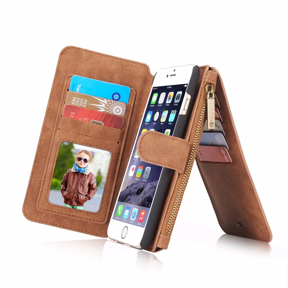 Для iPhone 6 Plus/6s Plus, амортизирующий чехол из натуральной кожи для телефона 2 в 1 Бумажник слот для карт чехол для телефона 5,5 дюймов-коричневый