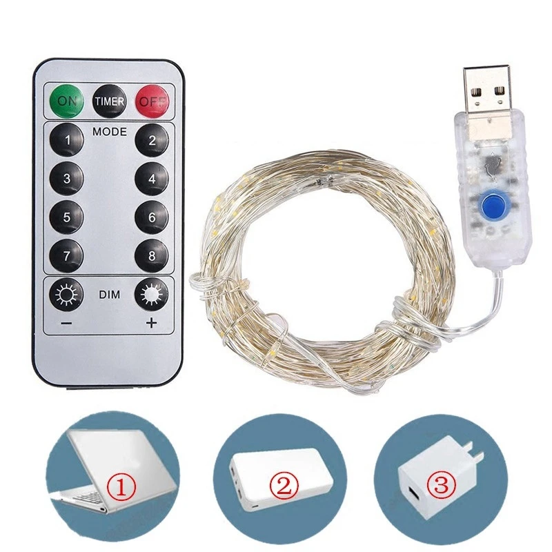 

10M 100LED USB Powered Remote Control Led String Lighting Silver Wire Fairy Light for Wedding Xmas Christmas Holiday Party Decor