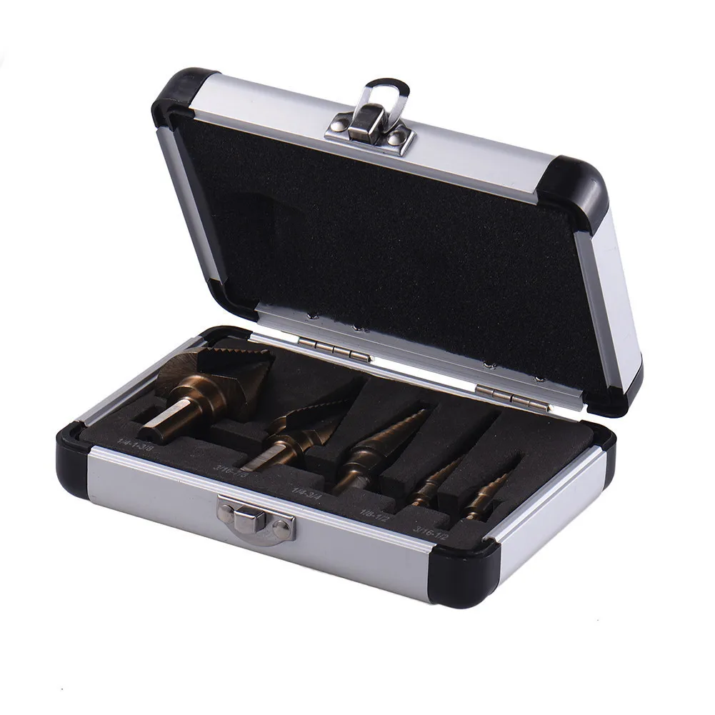 

5pcs Hss Cobalt Multiple Hole 50 Sizes Step Drill Bit Set W/ Aluminum Case Sae Metal Wood Hole Cutter Step Cone Drill Bit Set