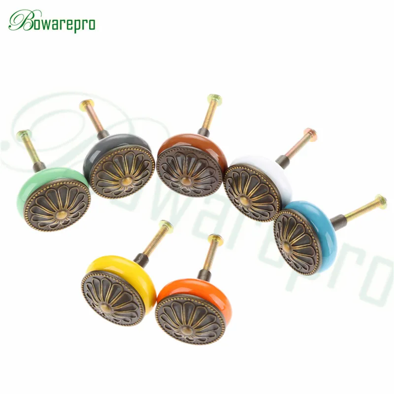 

bowarepro Locker Vintage Ceramic Metal Retro Handle Pull Button Cabinet Door Cabinet Drawer Pull Handle Single Hole Furniture*1