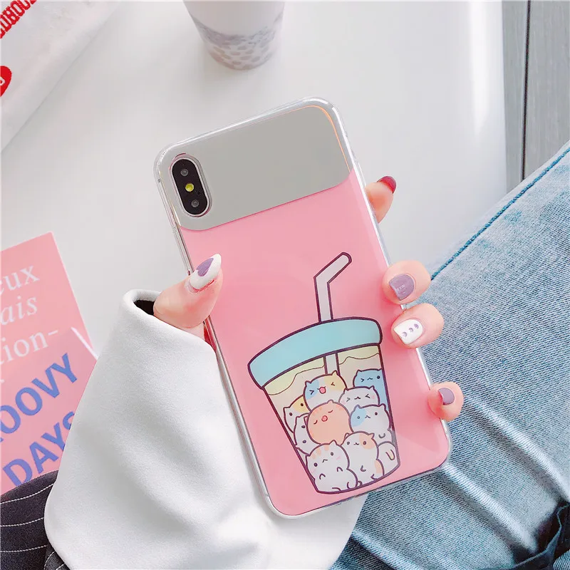 

Luxury Mirror Phone Case For iPhone 6s 7 XS Max Milk Cat kitten Soft Silicone Cover For iPhone 6 9 Cases iPhone 7 8 Plus XS Xr