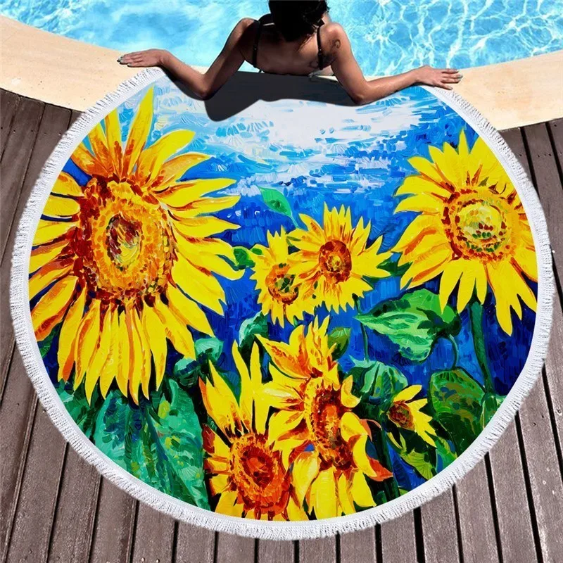 Beach Towel 6 Абсорбент 450 г микрофибры Подсолнечник круглый пляжное полотенца с кисточкой 150 см купальное полотенце одеяло гобелены дорожная сумка для хранения - Цвет: Beach Towel 6