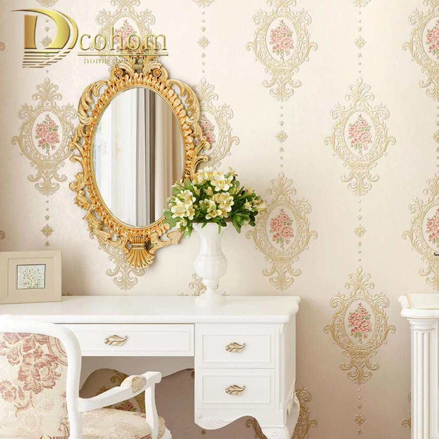 

New Vintage European Style Wallpaper Damask Flower Pink Beige Background Wallpaper For Bedroom 3D Wall Paper Mural Rolls