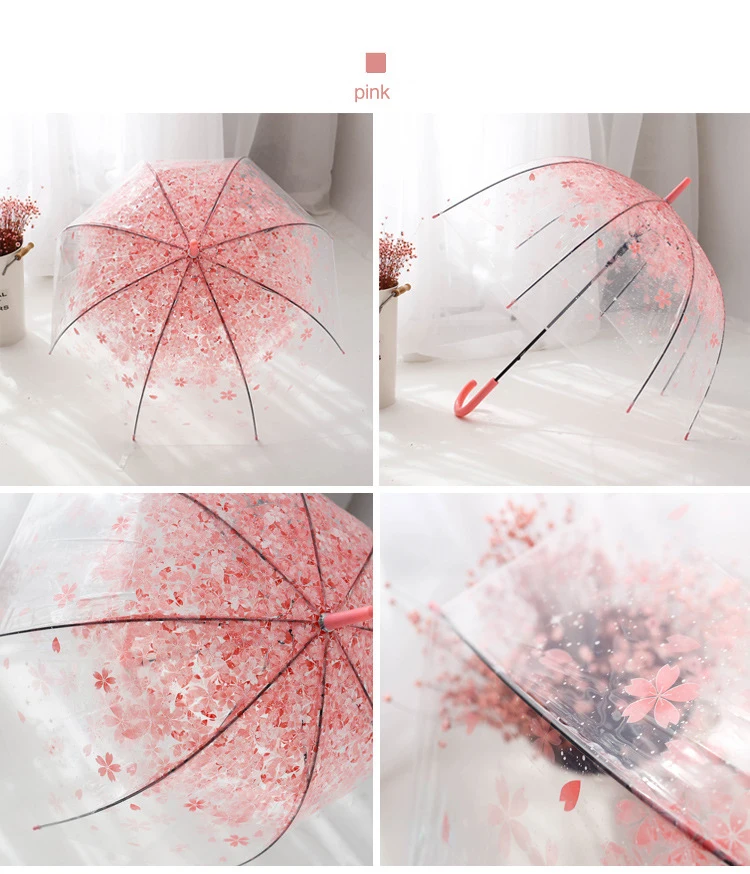 Прозрачный зонтик цветущей вишни с длинной ручкой, прозрачный зонтик для девочек в стиле ретро ярких цветов, яркий зонтик принцессы