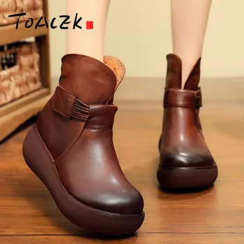 

Hand-made leather women's shoes fall and winter new vintage casual plus cotton women's shoes tidal thick base joker casual shoes