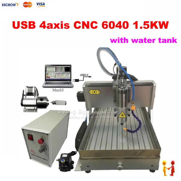 

1500W USB port mini metal cnc milling machine 6040 router with WATER SINK for stone marble wood cutting