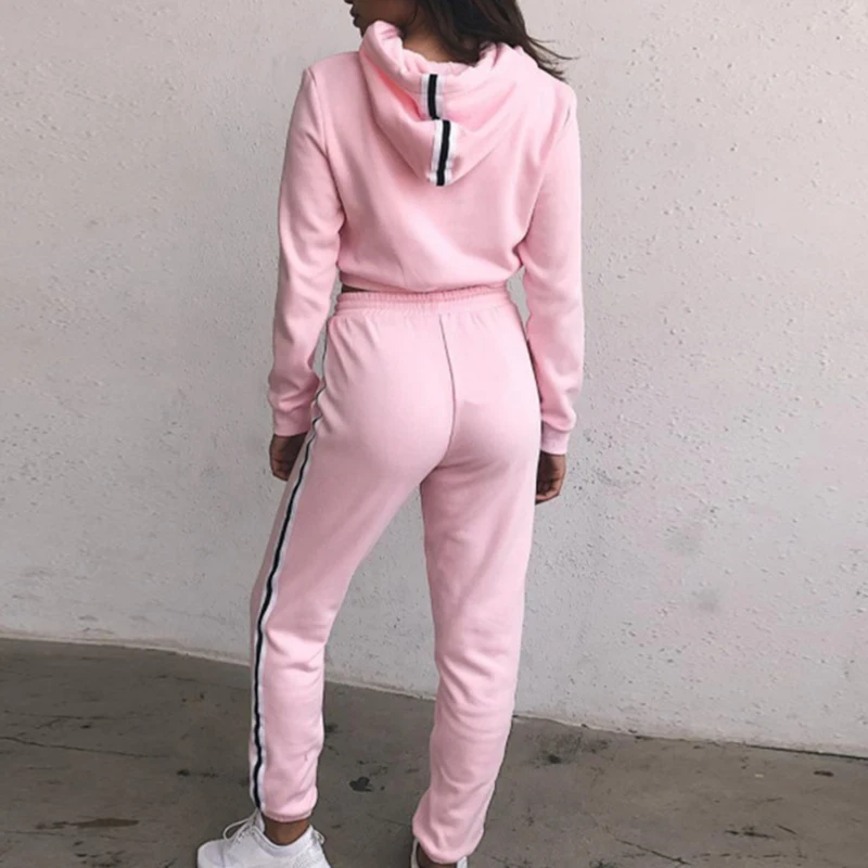 Women's Hooded Crop Tops Sweatshirt Long Pants Trousers Casual Clothing Suit New