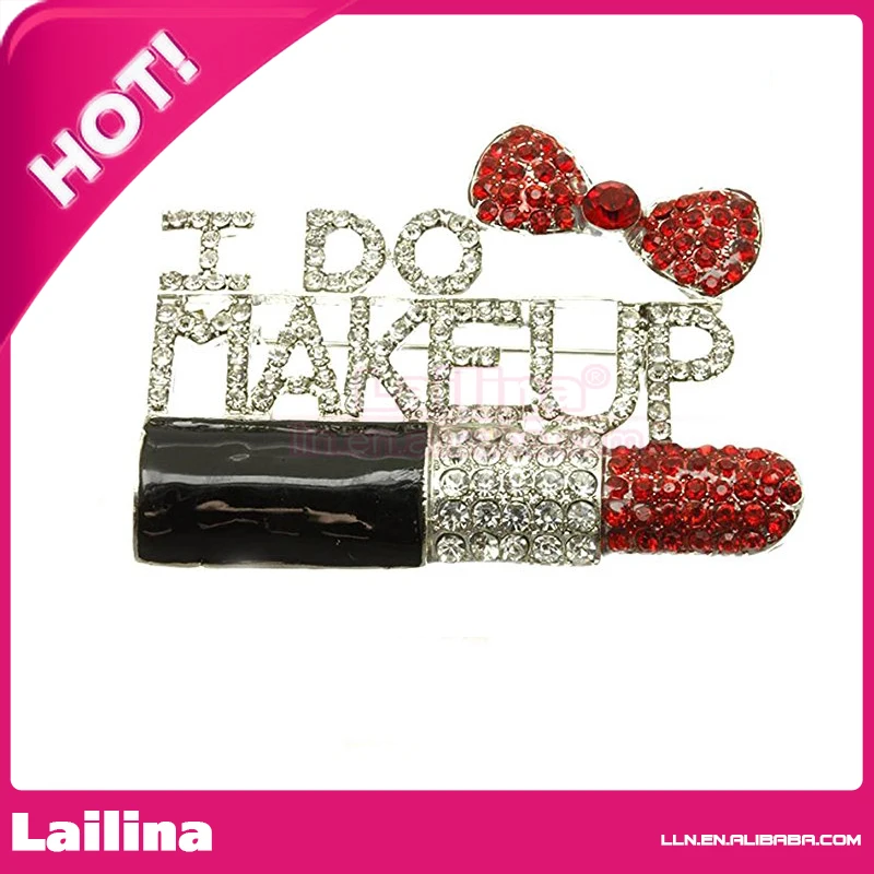 

I Do Makeup Pin Brooch Rhinestone Lipstick Brooch Red Crystal Bow Pin