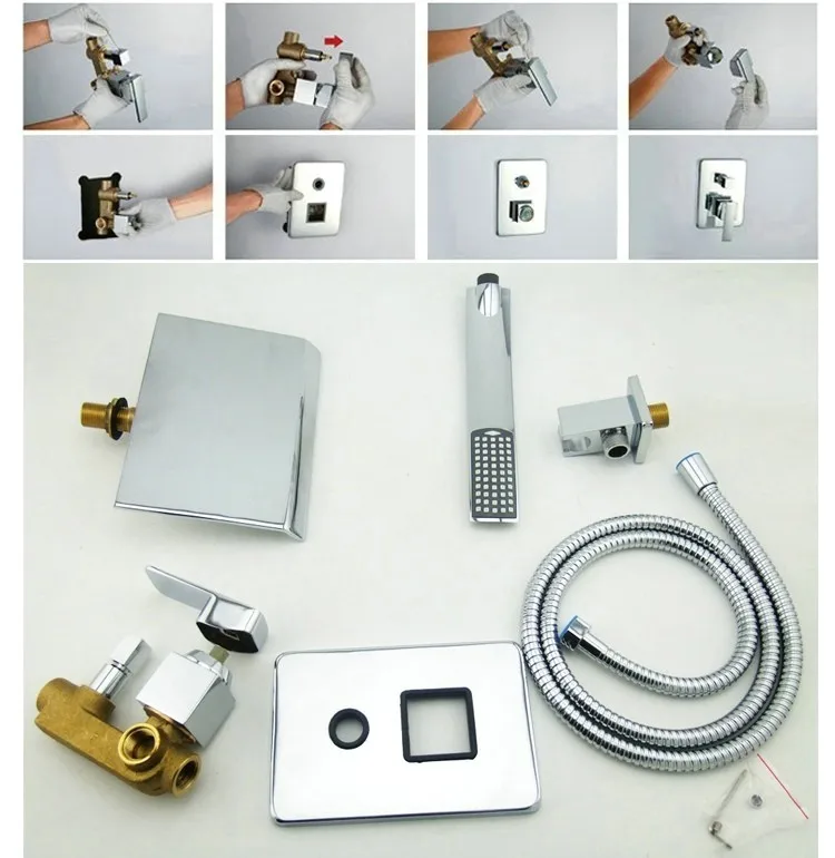 Stainless Steel Chrome Waterfall Shower Faucet Set with Hand Shower Single Handle