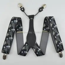 S/взрослых Регулируемый эластичный жаккард камуфляжные подтяжки 4 Зажимы Ремни-подтяжки, полосатые гетры, штаны для мужчин 3,5 см s16