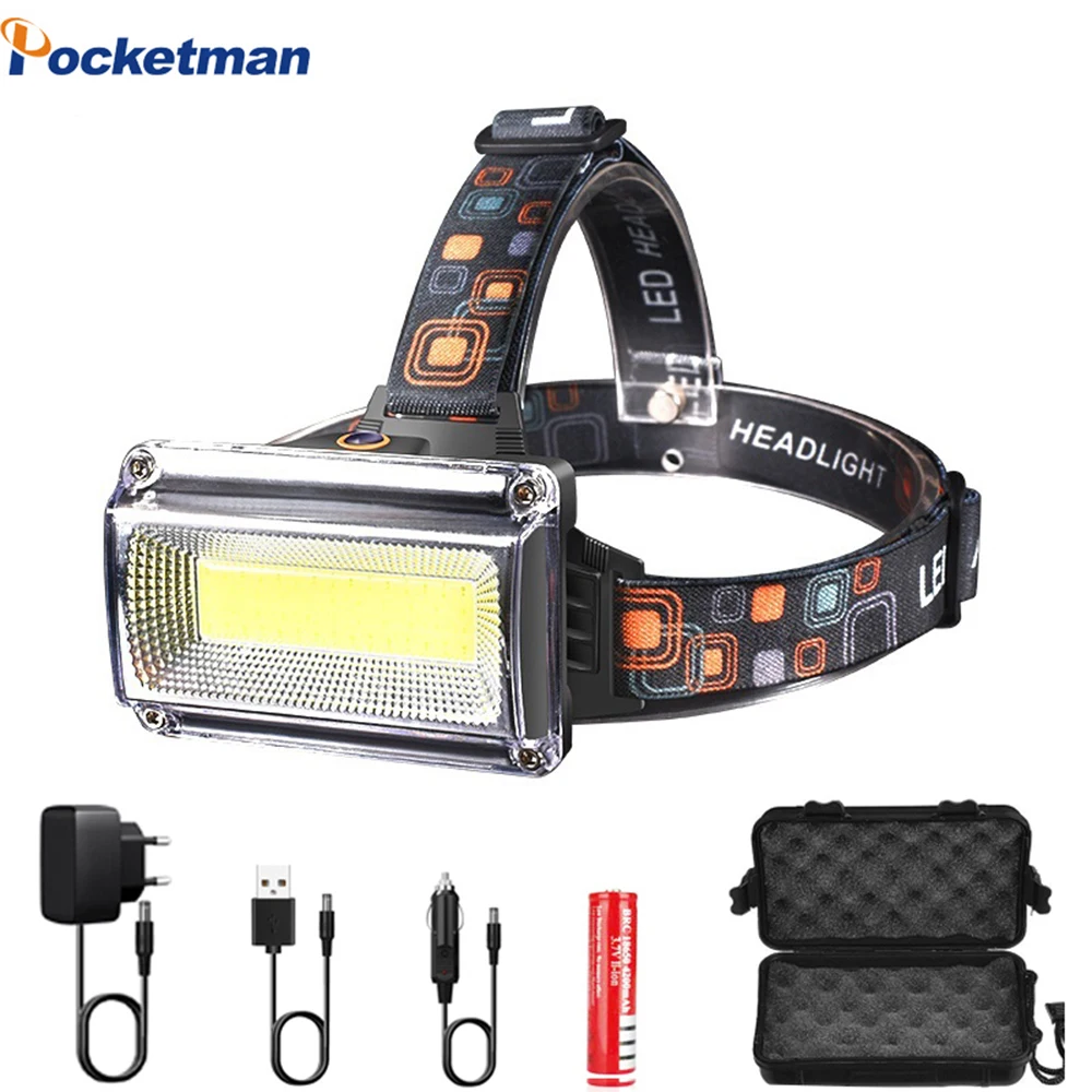 

New 10000LM Super Bright COB LED Headlight Waterproof Headlamp DC Rechargeable Head Light Head Torch with 18650 Battery
