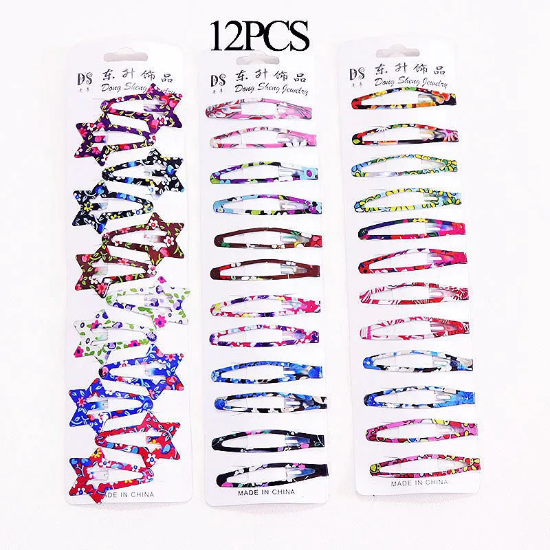 

10PCS/12PCS/Set Fashion 7 Shapes Kids Print Floral Colorful Hairpins Girls Chilren Cute Hair Clips Hair Accessories