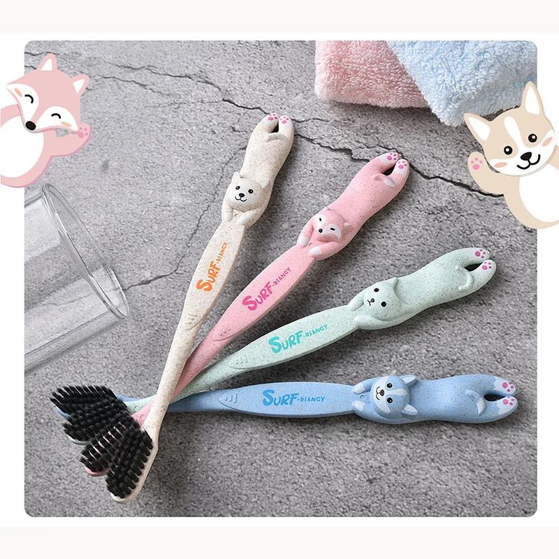 الطبيعي 1 قطعة الخيزران الكرتون تصفح فرشاة الأسنان فرشاة لينة للتحلل العناية بالفم نانو المضادة للبكتيريا لطيف البسيطة رؤساء للأطفال