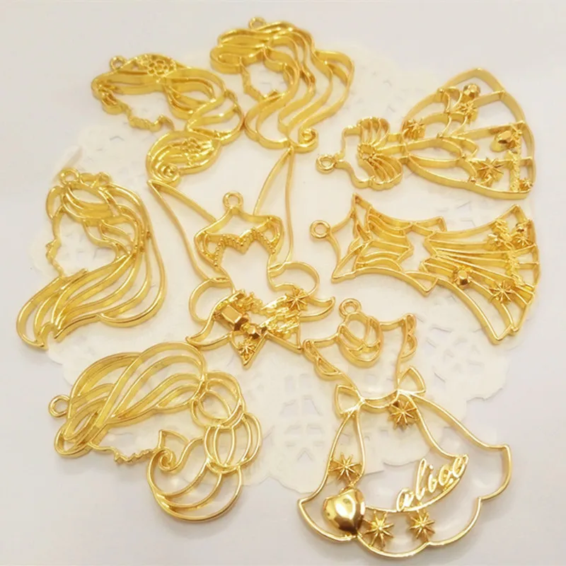 

12pcs princess Open Bezel Metal Frame Pendant Gold Charm Bezel Setting Cabochon Setting UV Resin Charm