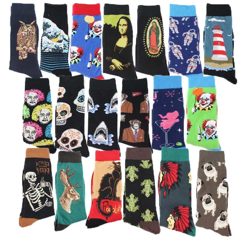 

Spring New Arrived Happy Socks Men Funny Art BritishStyle Streetwear Hip Hop Animals Characters Designer Crew Sock Gift for Men