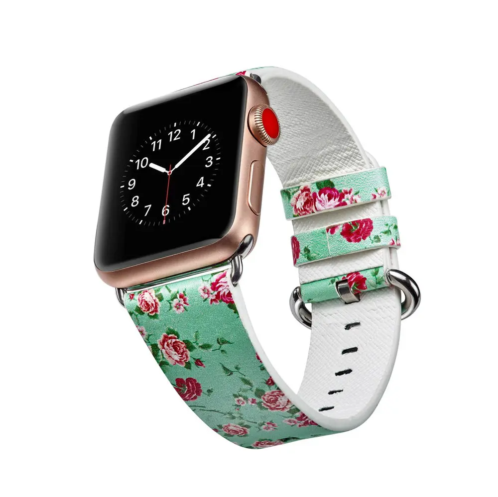 Весенний цветок кожаный ремешок для наручных часов Apple Watch серии 1/2/3/4/5 44 мм, 42 мм, 40 мм, 38 мм, версия Сельский Цветочный браслет для наручных часов iWatch, ремешок